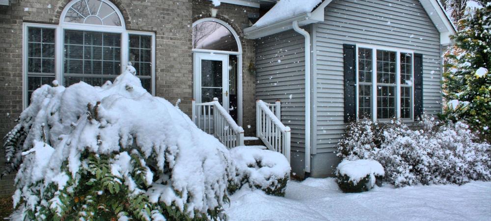 house and yard covered in snow